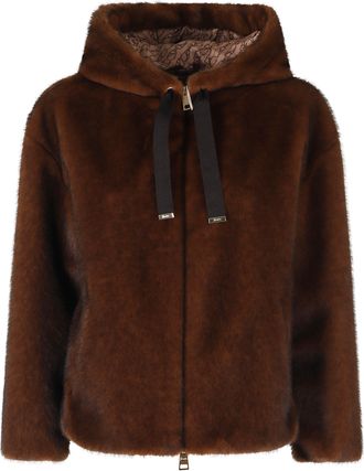 Herno Dark Brown High Crew Neck Hooded Polyester Jacket