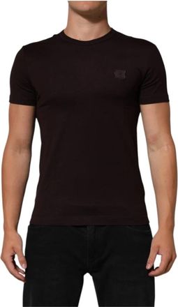 Dolce & Gabbana Bruin Logo Plaque Katoen Crew Neck T-shirt - Heren - T-shirts - Bruin - XS - Katoen - Tops