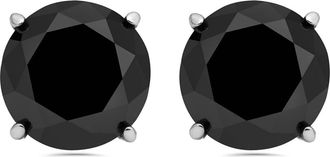 Pompeii3 3 Ct Round Black Diamond 14K White Or Yellow Gold Studs Earrings Basket Setting