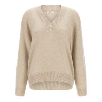 Brunello Cucinelli Diamante Jumper - female - Brunello Cucinelli - Cashmere Knitwear - Beige - XS - Knitwear
