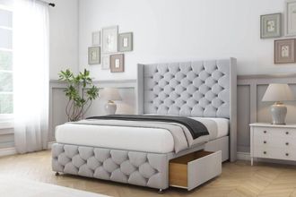Sloomy Luthor Naples Divan Set 2 Drawers-54 Wingback-Footboard in Silver | Size: Small Double