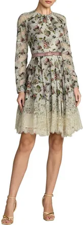 Mac Duggal Floral Long Sleeve Cotton Mini Dress in Taupe Multi at Nordstrom, Size 12