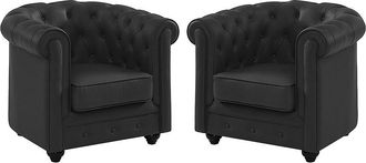 Vente-Unique Juego de 2 sillones de piel de b&uacute;falo CHESTERFIELD - Negro