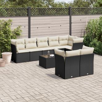 vidaXL Set De Sof&aacute;s De Jard&iacute;n 8 Piezas Y Cojines Rat&aacute;n Sint&eacute;tico Negro Vidaxl