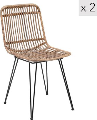 Nordlys Set 2 sillas en acero y rat&aacute;n marr&oacute;n