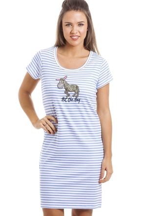 Camille Womens 100% Cotton Summer Nightdresses - Ladies Short Sleeved Nighties - Comfortable & Breathable Nighwear Blue Donkey 8-10