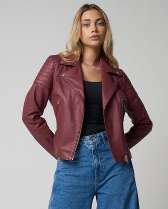 Barneys Womens Burgundy Real Leather Jacket - Size 18 UK
