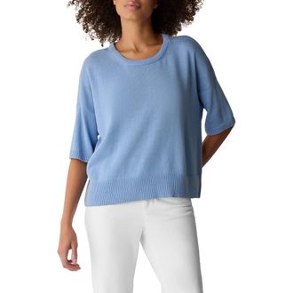 Eileen Fisher Elbow Sleeve Organic Cotton Blend Crewneck Sweater in Skylight at Nordstrom, Size Xx-Small