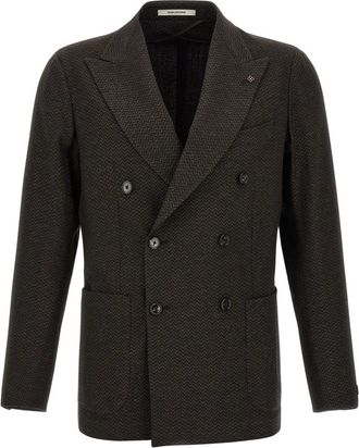 Tagliatore Montecarlo Double-Breasted Blazer - Heren - Blazers - Bruin - M - Wol - Jassen