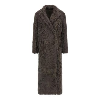 Brunello Cucinelli Jassen, Dames, Bruin, S, Leer, Wavy Shearling Jas met Monile