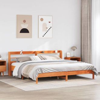 vidaXL Vidaxl - Cama Sin Colch&oacute;n Madera Maciza De Pino Marr&oacute;n Cera 200x200 Cm