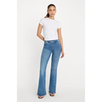 Good American Womens Power Stretch Pull-On Flare Jeans | Indigo, 0 Size Medium | Good American by Khlo&Egrave; Kardashian