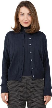 Gran Sasso Cardigan met platte rib en knopen - Dames - Truien - Blauw - Maat: XS Kasjmier