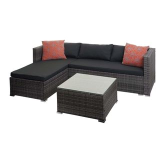 Hhg Set Salotto Giardino Esterno Salottino Hhg 831 Polyrattan Grigio Con Cuscini Grigio Scuro E Decorativi