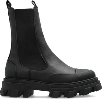 Ganni Boots Thick Sole Cleated Mid Black Stitch Chelsea Boot