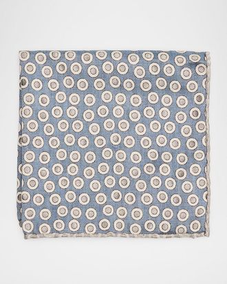 Brunello Cucinelli Mens Geometric Circle Silk Pocket Square