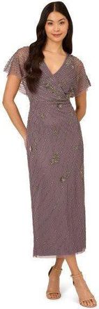 Adrianna Papell Bead Flutter Sleeve Long Dress