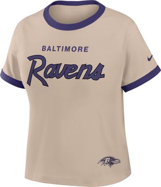 Nike Baltimore Ravens Rewind Ringer Mod Nike Womens NFL Cropped T-Shirt in Brown | 04N90J328G-X5Q