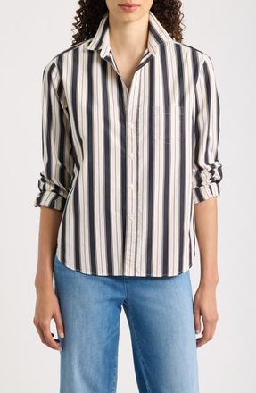 Frank & Eileen Eileen Relaxed Striped Button-Up Shirt in Black And Cream Stripe at Nordstrom, Size X-Large