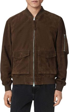 AllSaints Rokko Suede Bomber Jacket in Russet Brown at Nordstrom, Size X-Large