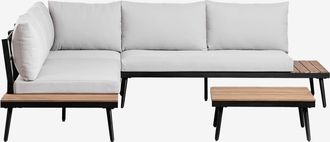 Sklum Sklum - Conjunto De Jard&iacute;n En Con Sof&aacute; Esquinero De 4 Plazas Y Mesa De Centro En Aluminio Y Madera De Acacia Kalen
