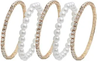 Jessica Simpson Womens 5-Piece Stretch Bracelet Set, Crystal and Pearl Accents, Gold-Tone Plated Fashion Jewelry at Nordstrom