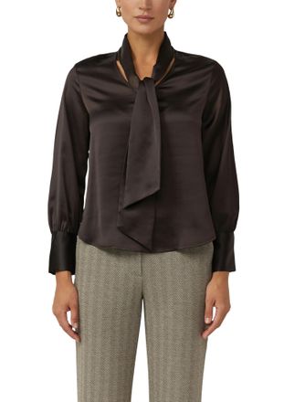s.Oliver Black Label Satinbluse S.OLIVER BLACK LABEL, Damen, Gr. 36, chocolate, Web, Obermaterial: 100% Polyester, unifarben, regular fit h&uuml;ftbedeckend, V-Ausschnitt, 1-Kn