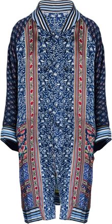 Johnny Was Womens Reversible Silk Long Fiori Silk Twill Kimono Coat