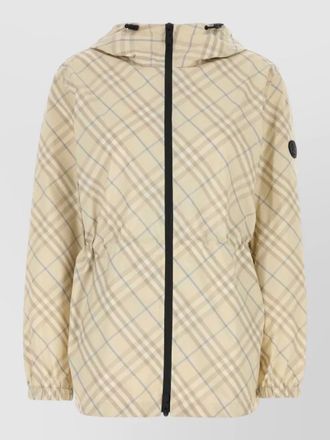 Burberry printed hooded polyester coat drawstring waist