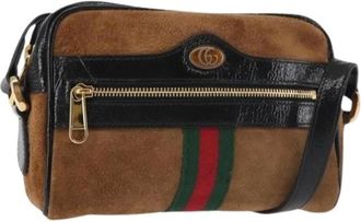 Gucci Pre-owned Cross Body Bags, female, Brown, Size: ONE SIZE Pre-owned Suede Cross Body Bag