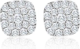 Pompeii3 1Ct TW Round Diamond Cushion Halo Studs 10k Yellow Gold Lab Grown Earrings