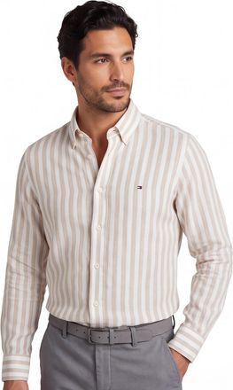 Tommy Hilfiger linnen Tommy Hilfiger overhemd beige wit normale fit