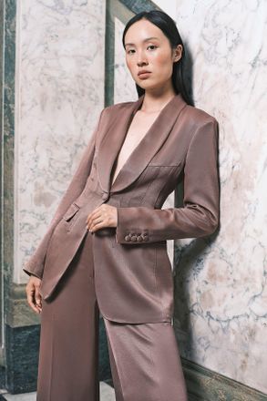 Karen Millen Womens Structured Satin Viscose Tailored Blazer - Chocolate - Size 16 UK