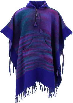Loud Elephant Soft Vegan Wool Hooded Tibet Poncho - Dark Purple Mix