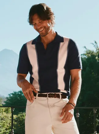 Le 31 Mens Retro block knit Polo Shirt