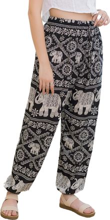 Lofbaz Women Harem Yoga Pants Boho Summer Flowy Clothes High Waist Joggers Lounge Beach Baggy Casual Bohemian Outfits Elephant 2 Black OS