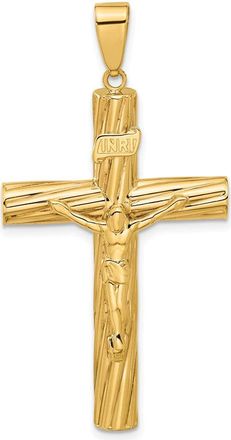 Diamond2Deal 14k Yellow Gold Polished Textured Crucifix Pendant