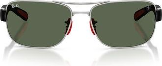 Ray-Ban x Scuderia Ferrari 64mm Oversize Double Bridge Square Sunglasses in Silver /Dark Green at Nordstrom