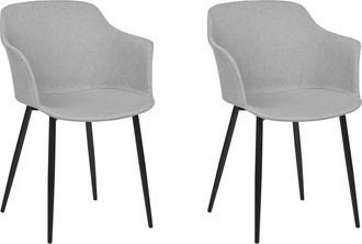 Beliani Conjunto De 2 Sillas De Comedor Retro Tapizadas Con Reposabrazos Color Gris Claro Elim