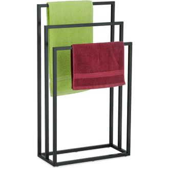 Relaxdays Toallero De Pie 3 Barras, Acero, 82,5 X 46 X 21 Cm Aprox., Soporte De Toallas Para Suelo De Ba&ntilde;o, Color Negro - Relaxdays