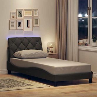 vidaXL Vidaxl - Estructura Cama Con Led Sin Colch&oacute;n Tela Gris Oscuro 90x190 Cm