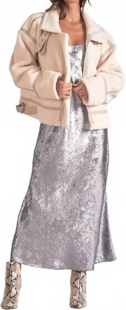 Elan Slip Scoop Neck Midi Dress In Silver