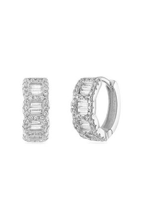 BEN ONI Baguette and Pave CZ Huggie Hoops in Silver at Nordstrom
