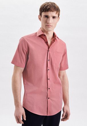 Seidensticker Businesshemd SEIDENSTICKER Regular, Herren, Gr. L42, normale &Auml;rmell&auml;ngen, rot, 100% Baumwolle, unifarben, regular fit, gerader Abschluss, Hemden Busin