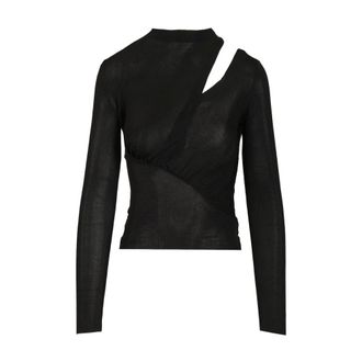 Self Portrait Cut Out Viscose Knit Top - female - Self Portrait - Round-neck Knitwear - Black - XS - Knitwear