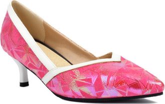 Generic Womens Pointed Toe Pumps Iridescent Geometric Pattern Contrast Trim Slim Stiletto Heel Closed Toe Slip On Shiny Surface Narrow Heel Fashion Dress Shoe