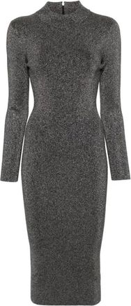 Michael Kors Metallic Knit Mock Neck Dress - Dames - Kleedjes - Zwart - L - Polyester - Kleedjes