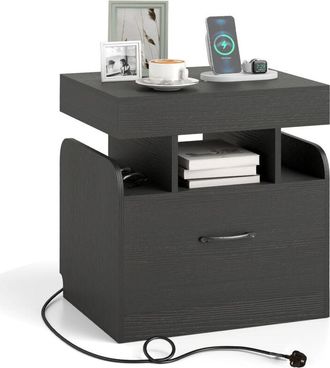 Costway Nightstand Bedside Table with Drawer & Sliding Top Storage-Black