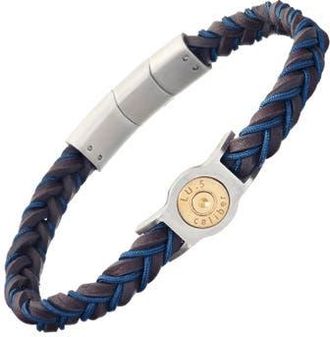 Link Up Braided Two-color Leather Bracelet with Stainless Steel Detail in Blue at Nordstrom