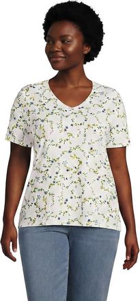 Lands End Supima Cotton V-neck T-Shirt in Ivory Multi Floral Vine at Nordstrom, Size 1X